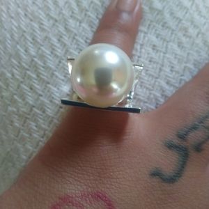 Stainless Steel gold plated big pearl ring